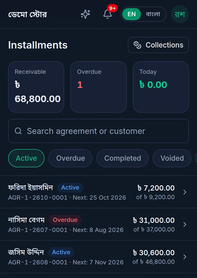 Installments on a phone: receivable, overdue and today's figures, the filters and the agreements