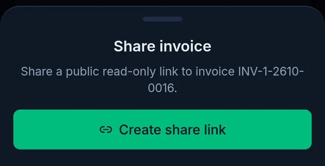 Share invoice: the Create share link button