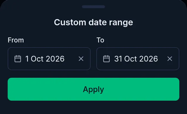 Custom date range: the From and To dates and the Apply button